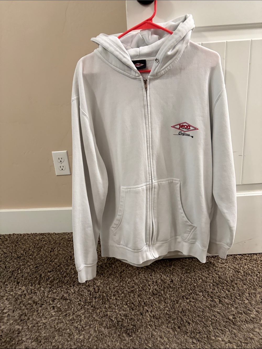 Jacks Surfboard White Full-Zip Hoodie with Small Chest Logo